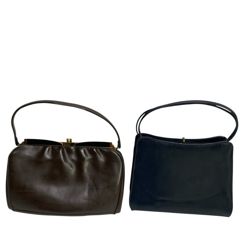 2 VTG MCM Theodor Ca‎ Blue Brown Handbag Gold tone Clasp  Interior Zipper Pocket